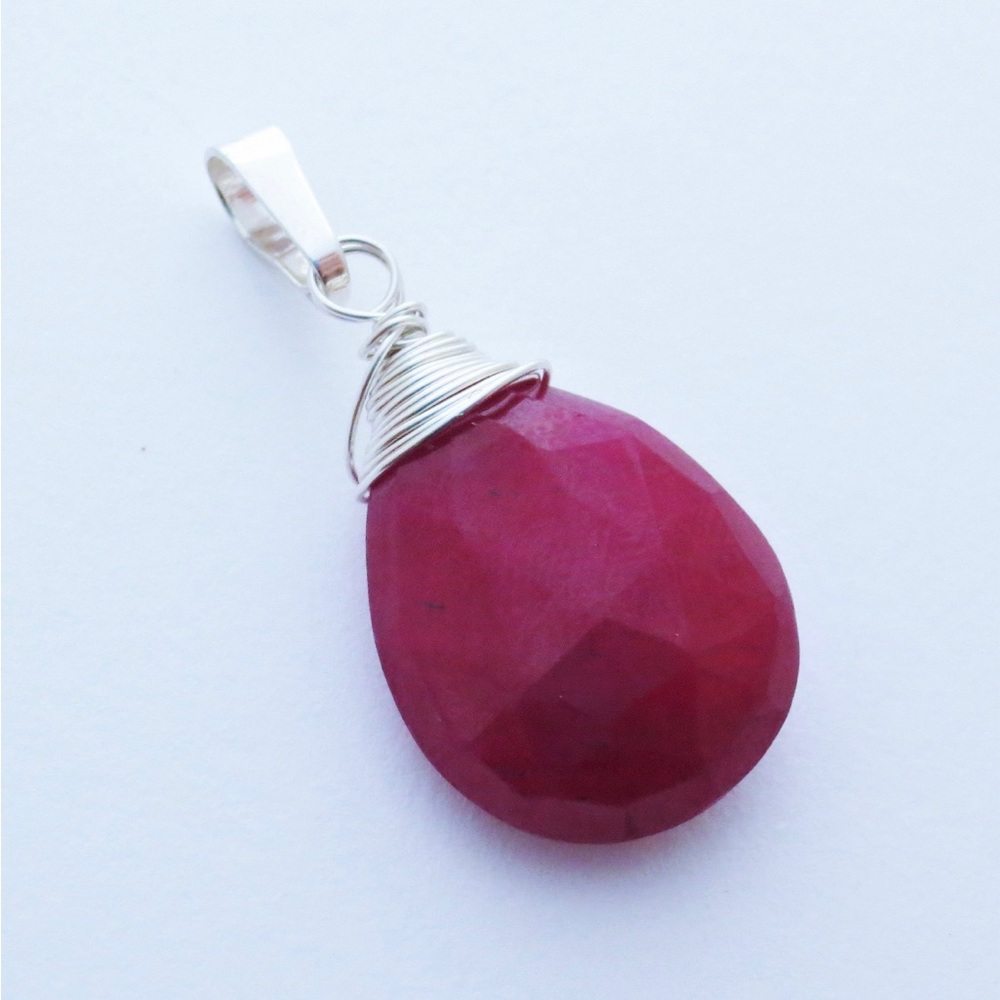 Ruby Teardrop Gemstone Sterling Pendant EE Designs